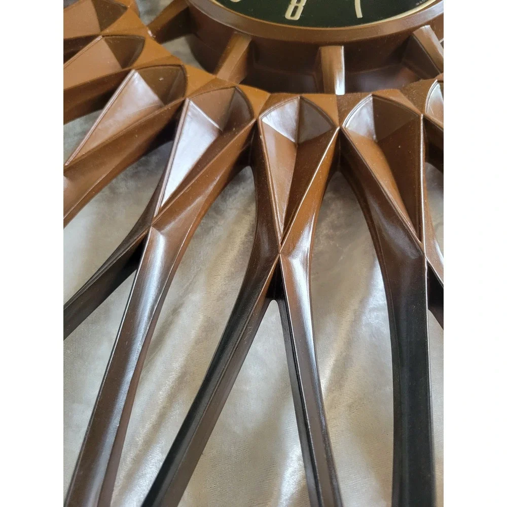 Vtg 1963 Syroco Sunburst Wall Clock Mid Century Modern Brown Starburst Atomic